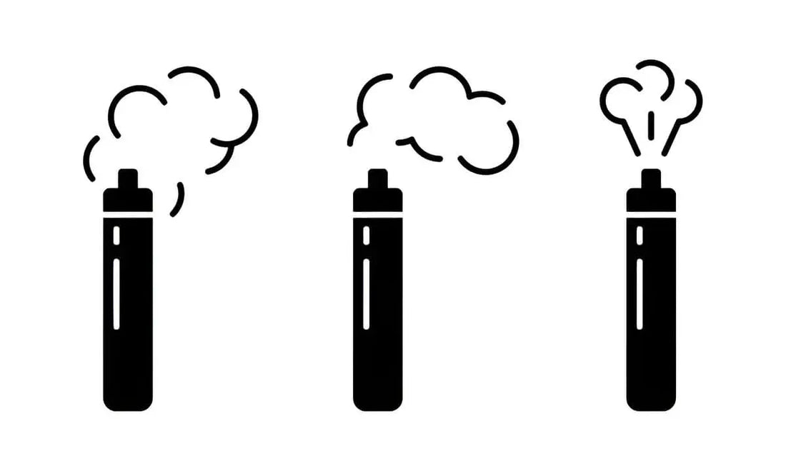 Three black vape pen icons releasing different styles of vapour clouds. Each vape device has a unique puff design, shown in a minimal, flat, black-and-white illustration style.