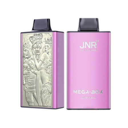 JNR Mega Box 25000 Puffs Disposable Vape UK, with Pink Colour having Juicy Peach Flavour.
