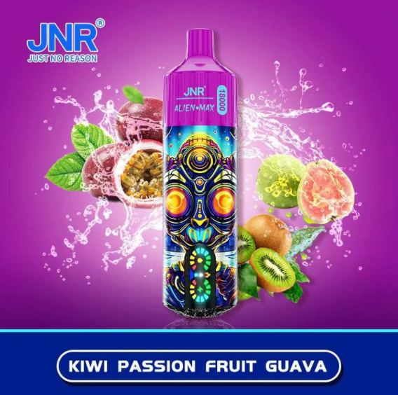JNR Alien Max 18000 Puffs Disposable vape UK, with Pink colour and having Kiwi Passion Fruit Guava flavour.