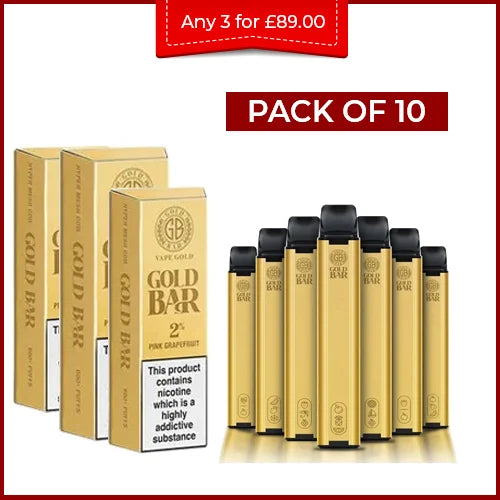 Gold Bar 600 Disposable Vape Puffs (Pack Of 10)