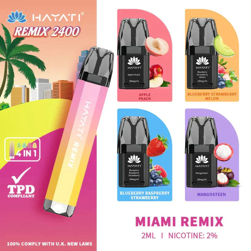 Hayati Remix 2400 Puffs 4 in 1 Disposable Vape Pod Kit Pack of 5