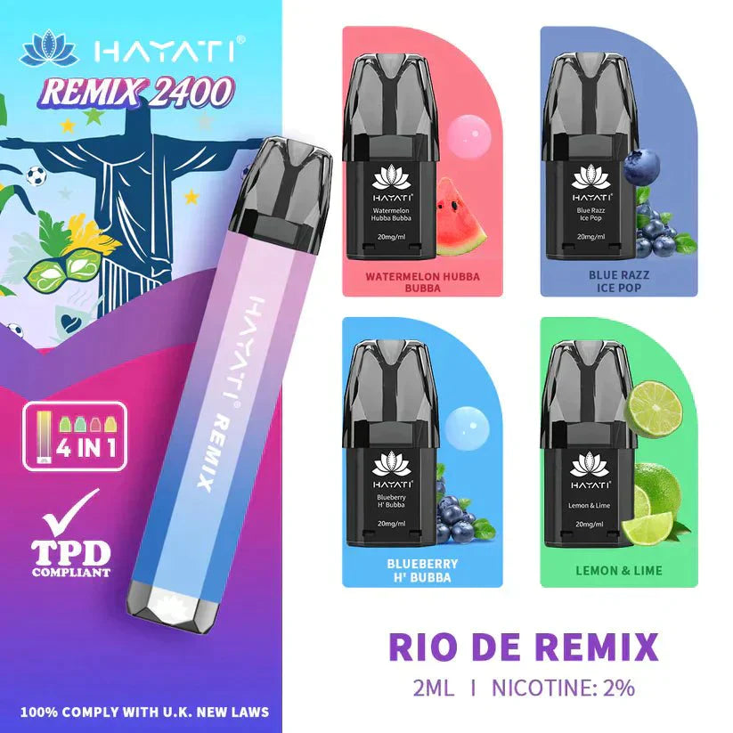 Hayati Remix 2400 Puffs 4 in 1 Disposable Vape Pod Kit Pack of 5