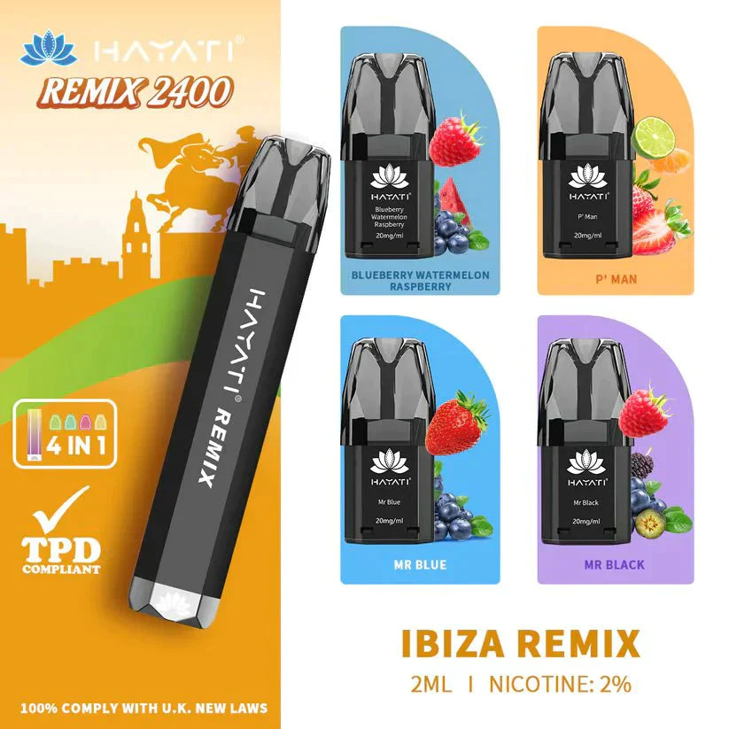 Hayati Remix 2400 Puffs 4 in 1 Disposable Vape Pod Kit Pack of 5