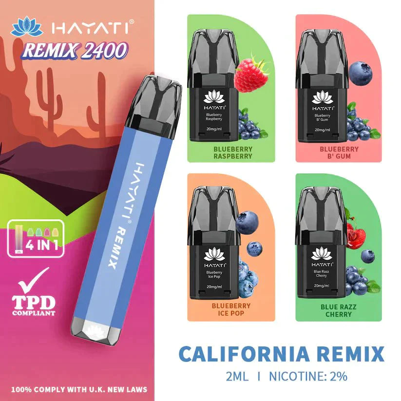 Hayati Remix 2400 Puffs 4 in 1 Disposable Vape Pod Kit Pack of 5