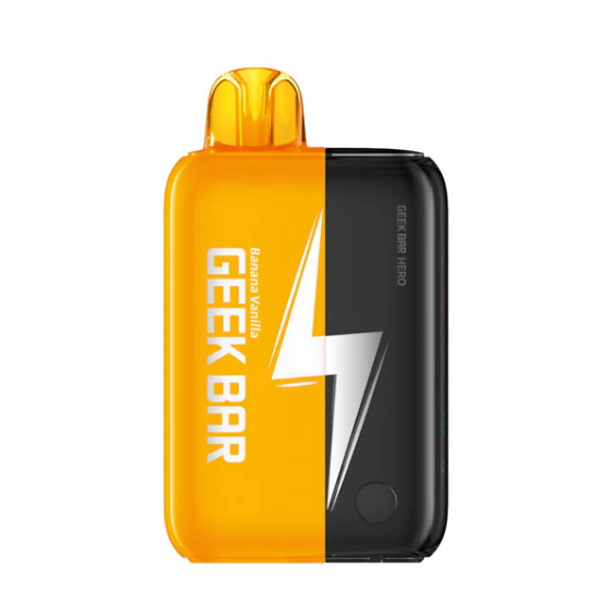 Geek Bar Hero 20000 Rechargeable Disposable Vape UK, with Yellow colour and having Banana Vanilla Flavour.