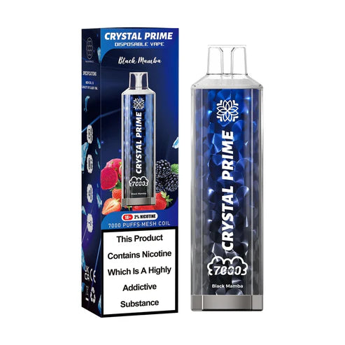 Crystal prime 7000 puffs disposable vape having Blue and Black colour with Black Mamba flavour.
