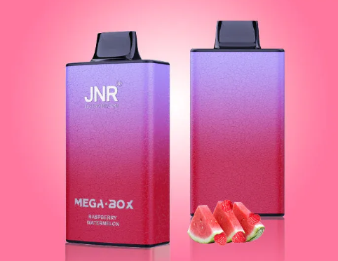 JNR Mega Box 25000 Puffs Disposable Vape UK, with Purple and Pink  Colour having Raspberry Watermelon Flavour.