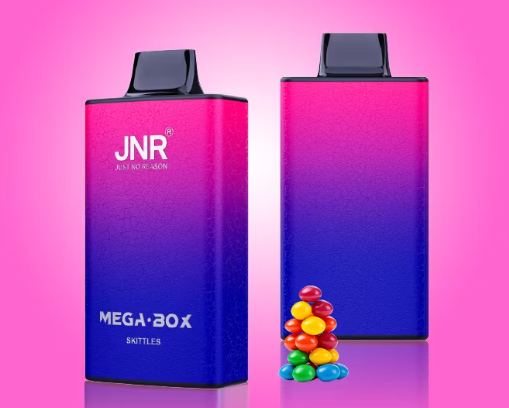 JNR Mega Box 25000 Puffs Disposable Vape UK, with Pink and Blue Colour having Skittles Flavour.