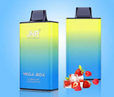 JNR Mega Box 25000 Puffs Disposable Vape UK, with Yellow and Blue Colour having Strawberry Raspberry Ice Flavour.