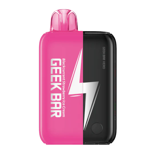 Geek Bar Hero 20000 Rechargeable Disposable Vape UK, with Pink colour and having Blackcurrant Strawberry Ice Cream Flavour.